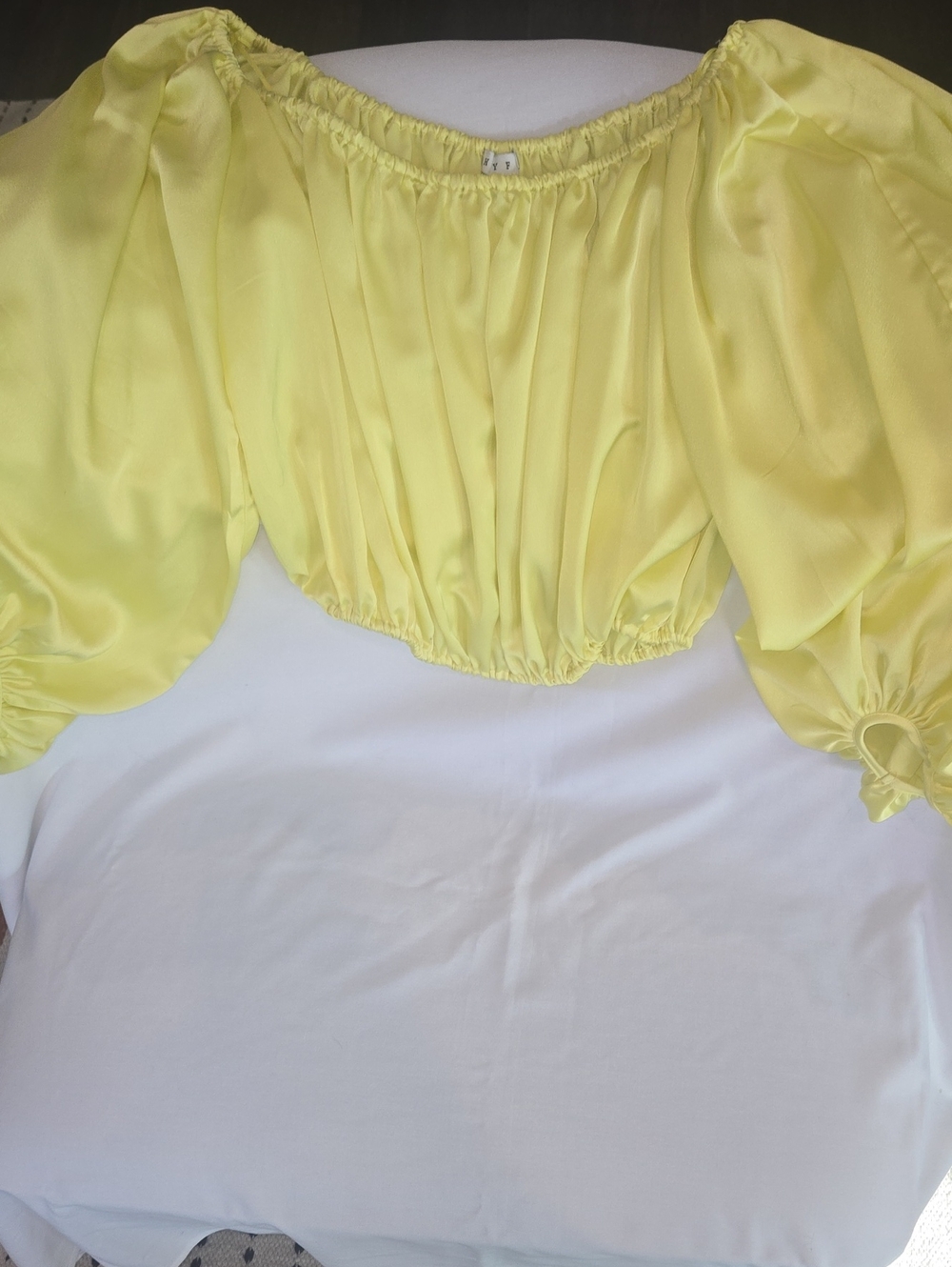 HYFVE Bright Yellow Off-Shoulder Puff Sleeve Crop Top
